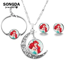 SONGDA милые маленькие ювелирные изделия в форме русалки наборы для маленьких девочек принцесса Ариэль Серьги Браслет луна кулон ожерелье набор вечерние аксессуары