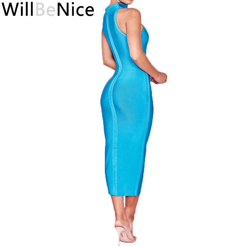 Women Midi Bandage Dresses | Blue Bodycon Dress | Midi Bodycon Dress - Dresses - Aliexpress
