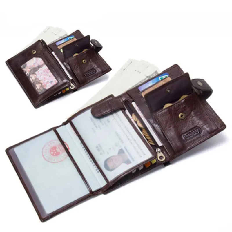 

Men's Wallet Genuine Leather Passport Cover Short Vintage Cowhide Purse Men Coin Pouch Credit Card Holder Clutch Passport Case