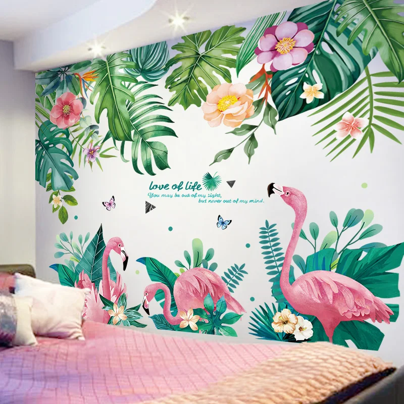 

[SHIJUEHEZI] Creative Flamingo Animals Wall Stickers DIY Tree Leaves Mural Decals for House Kids Bedroom Living Room Decoration