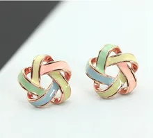 Hot Fashion Novel Jewelry Color Stripe Stud Earrings Trendy sweet candy colored small windmill Earrings flowers Femme Accessory