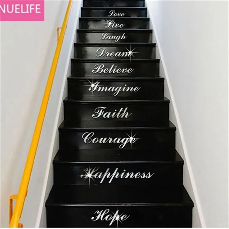 Beste 44x113 cm Liefde Live Laugh Engels Brief Patroon Spiegel Sticker woonkamer Slaapkamer kinderkamer Trappen TV Achtergrond muurstickers