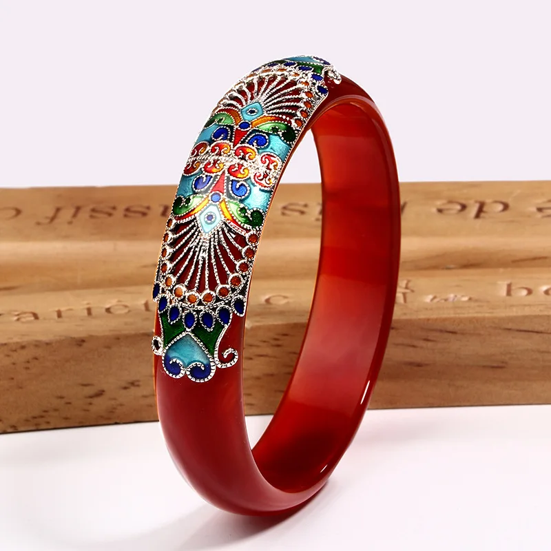 

Cloisonne Natural Red Agate Bangle Chalcedony Female Gift To Mother Lover 2018 New 925 Sterling Silver Bracelet JB10