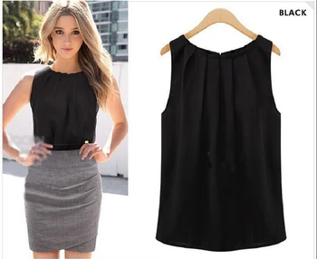 

2020 New Casual Summer Sexy Tank Loose Sleeveless Fashion Women Blouses Elegant Sexy Round Neck Solid Tops Chiffon Plus Size Top