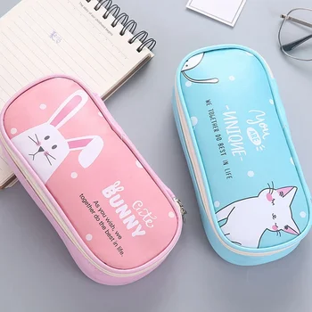 

Kawaii Elephant Bunny PU Large Capacity Waterproof School Pencil Cases Stationery Pencilcase Girls Pen Bag For School Supplies