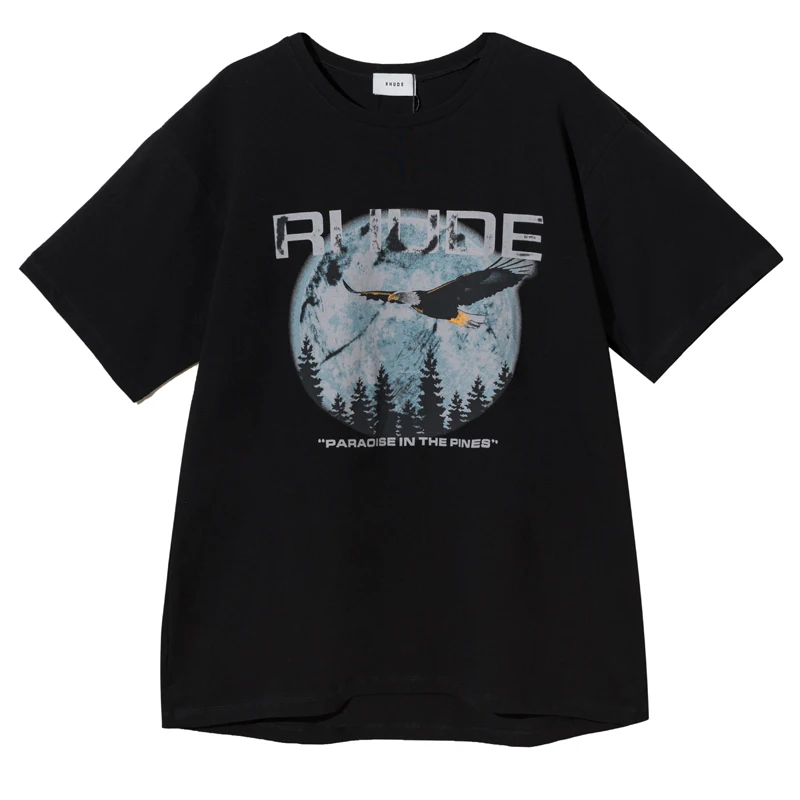 

19ss Rhude T Shirt Men Women Eagle Printing Chicago Limit Harajuku Streetwear Summer Style Tshirt Cotton Couple RHUDE T-shirts
