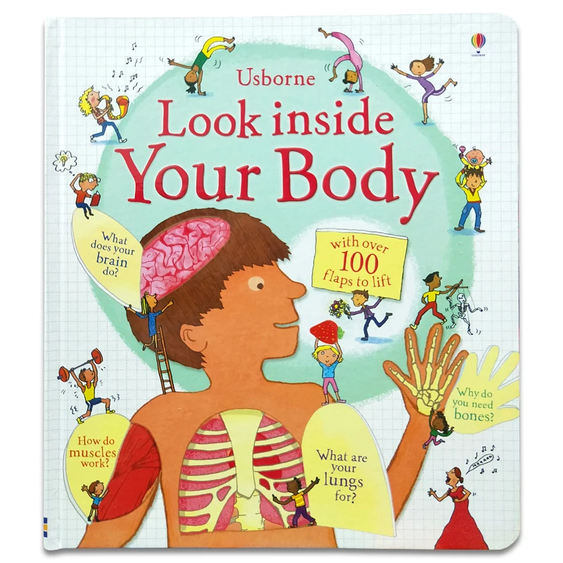 Gran Bretaña inglés 3D Usborne mira dentro de tu cuerpo flap libro educación para niños con más de 100 alerones para levantar la cubierta dura