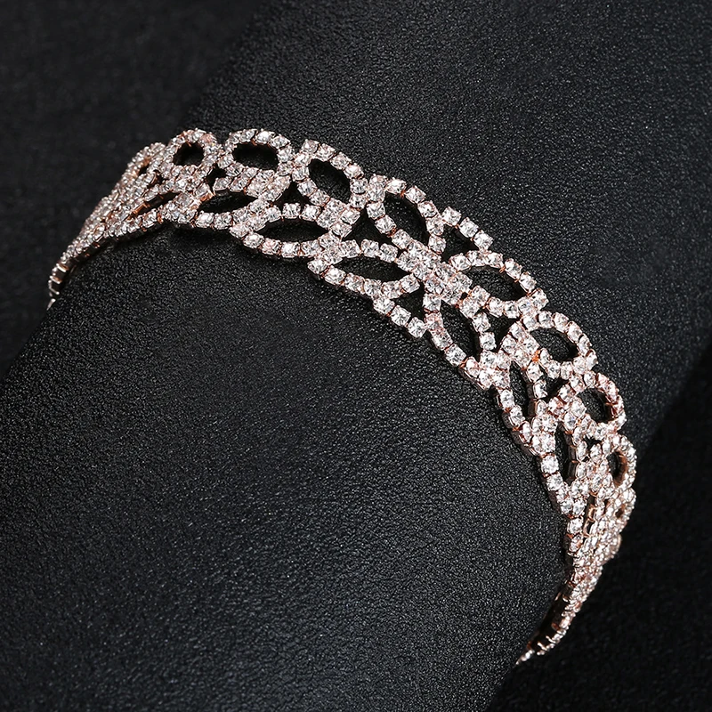 

Crystal Leaf Bracelets Fashion Rhinestone Bracelets For Women Wedding Dress Accessories Prom Jewelry