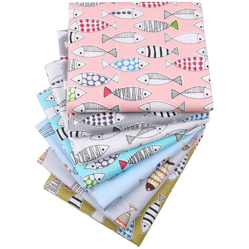 Nanchuang рыбий набивной саржевой ткани DIY ручной работы для шитья стеганые жировые кварталы лоскутный материал для детей и детей 7 шт./лот