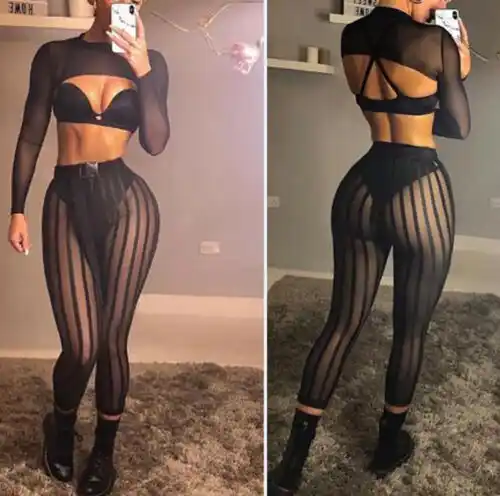 mesh striped trousers