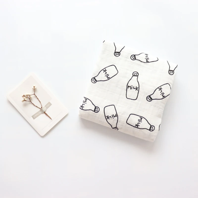 Milk Bottle Детское одеяло для новорожденных, мягкие хлопковые муслиновые пеленки для младенцев, многофункциональное банное полотенце, скандинавские обертывания, пеленки, кокон, 120x120 см - Цвет: Milk Bottle