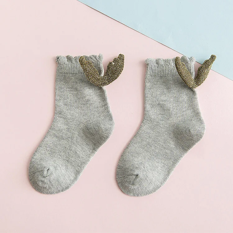 BalleenShiny/короткие носки с маленькими крылышками милые Креативные носки принцессы для новорожденных хлопковые детские мягкие новые милые носки - Цвет: Серый