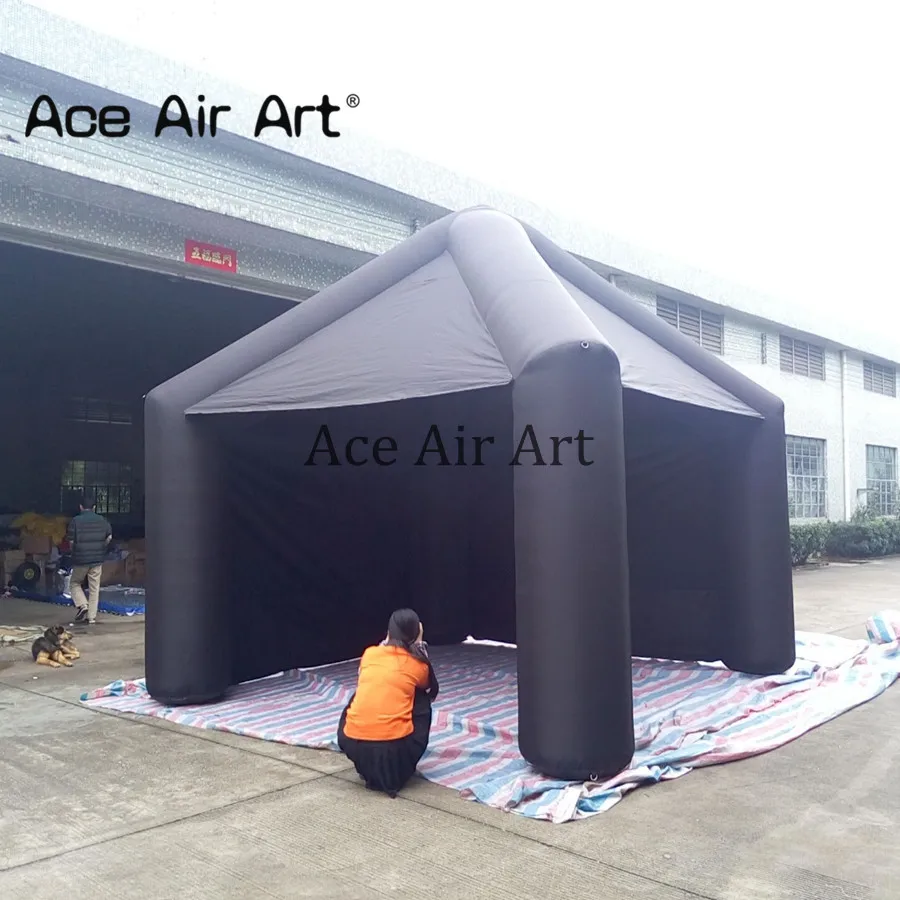 

Black inflatable square tent,4 legs cubic canopy structure shelter house with 2 sides cover for party and show events