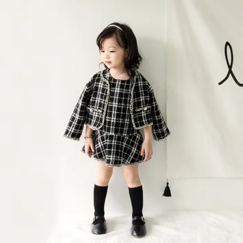 Anlencool 2018 Fashion Korean children autumn girl suit ladies wind suit for children checkered skirt Baby girl clothing set 1