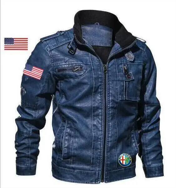 Fashion Alpha alfa romeo leather jacket slim leather men's car jacket brand clothing