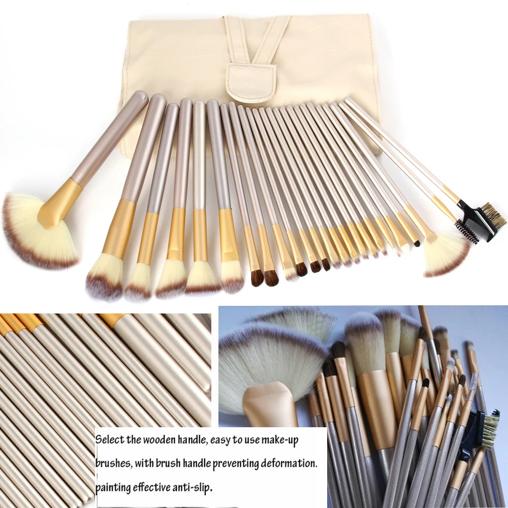 Professional 24 pcs Makeup Brush Set Tools Professional Makeup Brushes Synthetic kabuki brush With Leather Pouch maquiagem 1(36)