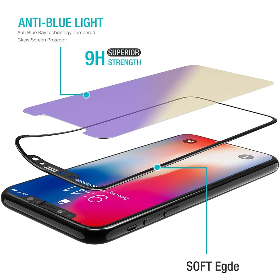 Premium Anti Blue Ray Light Tempered Glass Guard Film 3D Soft Carbon