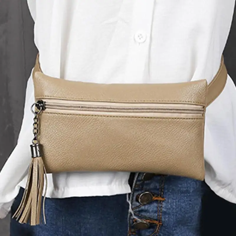 Кожаный поясной мешок для женщин деньги телефон ремень кошелек кисточкой нагрудные рюкзаки