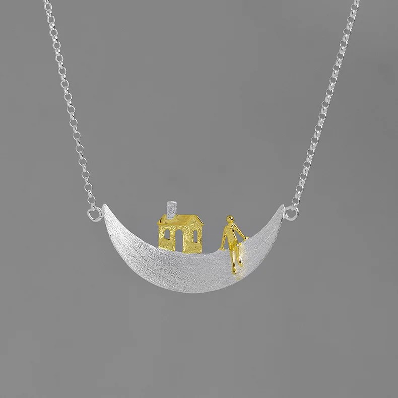

INATURE 925 Sterling Silver Home on the Moon Pendant Necklaces for Women Fashion Jewelry