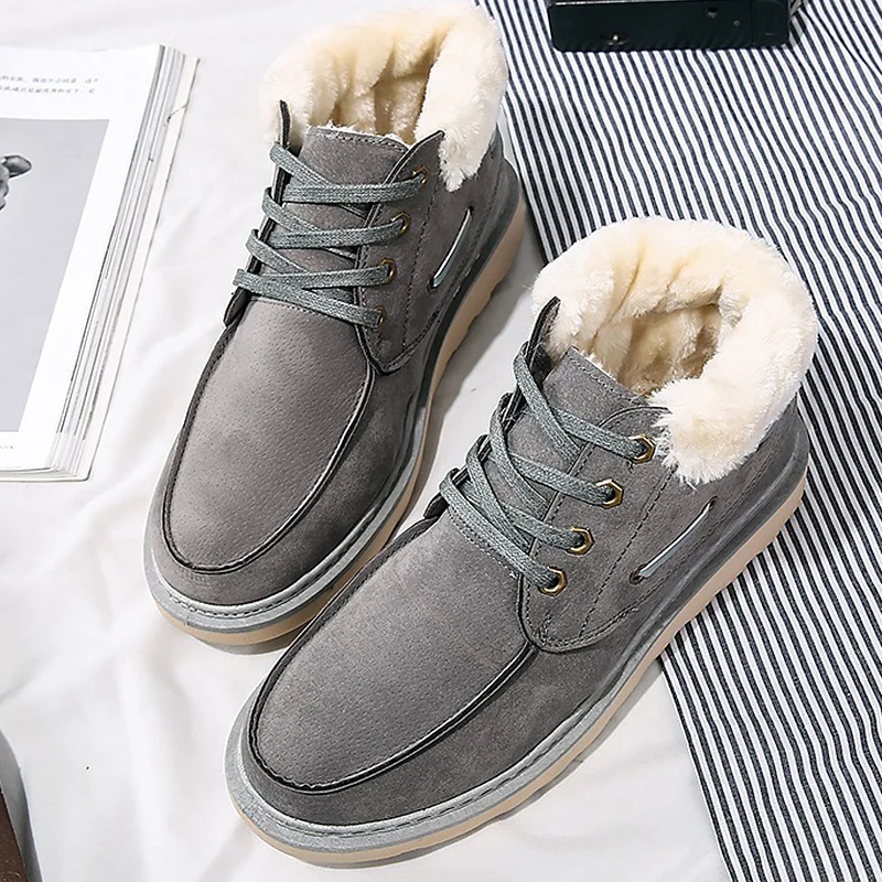 

Men's winter boots microfiber velvet fashion lace-up solid ankle boots for men non-slip warm with fur snow boots men