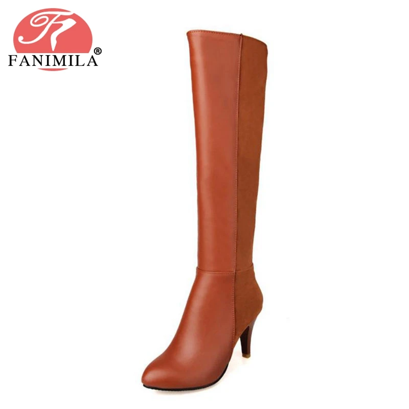

FANIMILA Office Lady Knee High Boots Warm Fur Winter Shoes Women Round Toe High Heels Boots Fashion Party Shoes Size 33-43