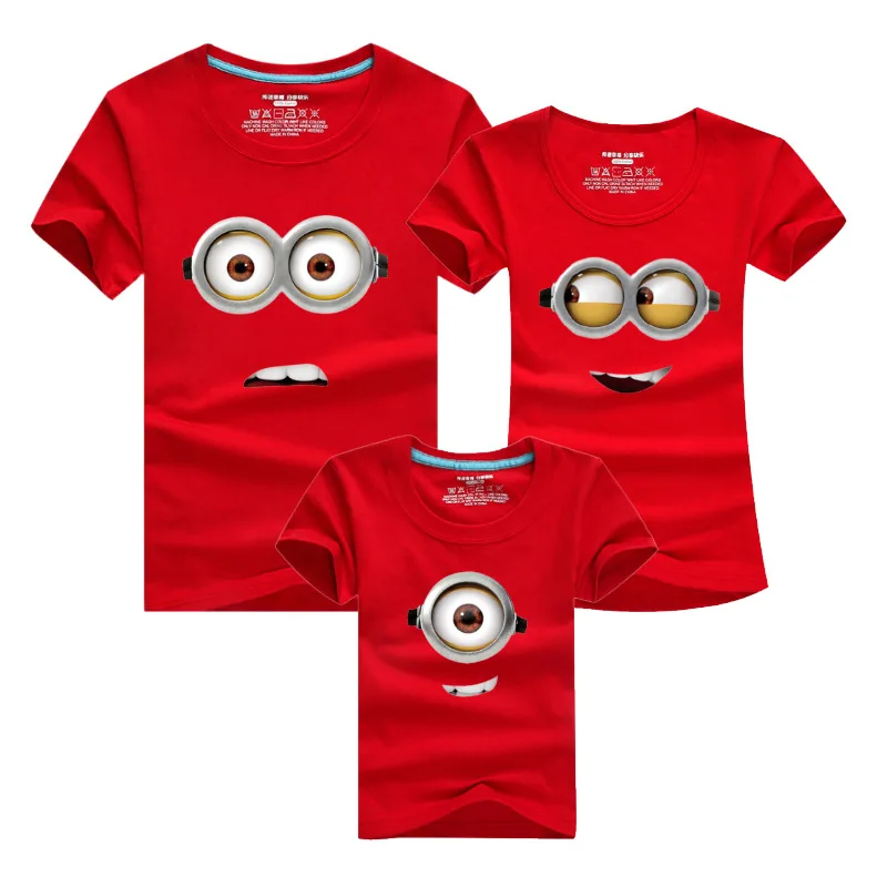 Хлопковые одинаковые комплекты для семьи, 1 шт. футболки с миньонами футболки для мамы и детей Одежда для семьи Одежда для мамы и дочки - Цвет: red