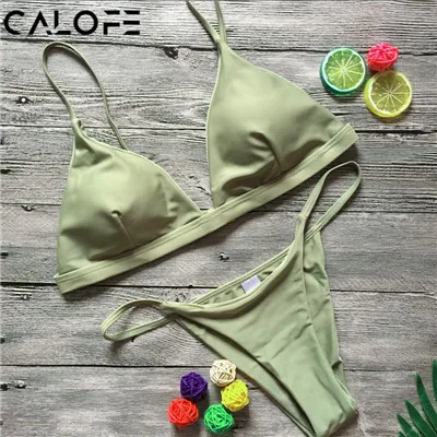 Женское микро-бикини, набор, пуш-ап, одежда для плавания, Одноцветный, пляжный купальник, бразильские стринги, купальник для девочек, бикини, купальник для женщин - Цвет: Green1