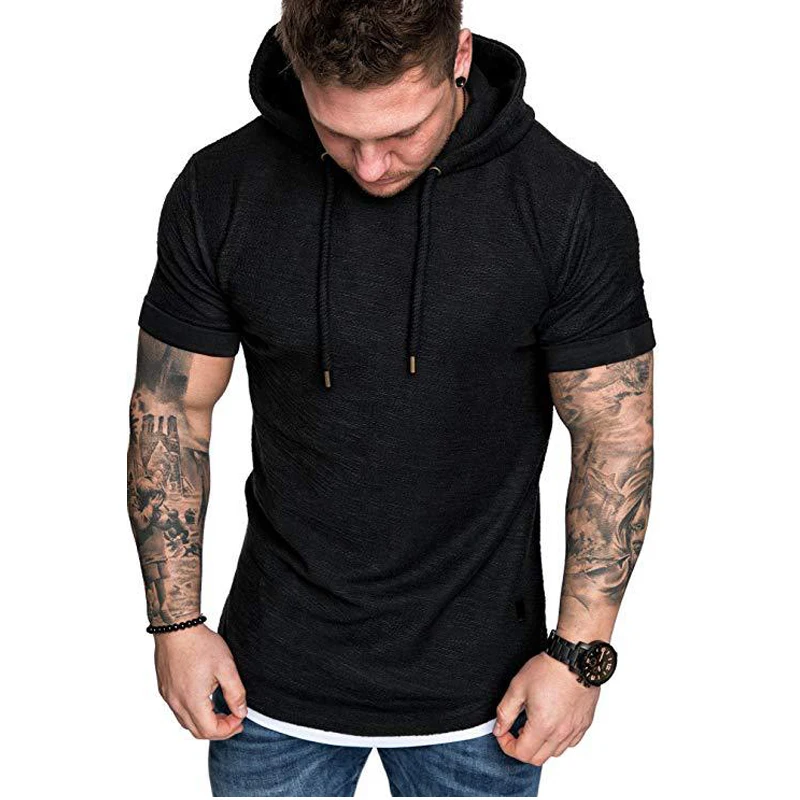 

Men's T-shirt summer 2019 brand short-sleeved hooded T-shirt Slim shirt fashion men's T-shirt T-shirt 3XL QAW