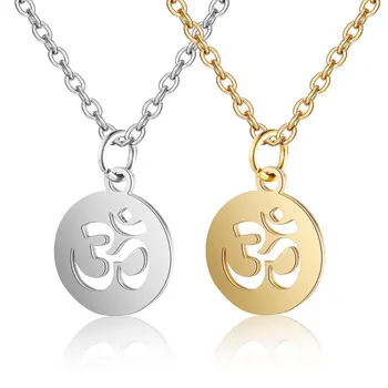 

2019 Titanium Stainless Steel OM Necklace Minimalist Ohm Aum Charm Meditation Necklace Long Gold Chain Yoga Necklace Jewelry