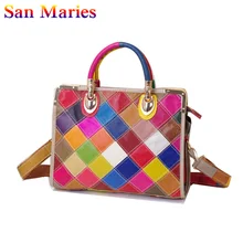 Сумки San maries Новое поступление женская сумка из натуральной кожи Модная клетчатая сумка из лоскутов повседневная женская сумка-мессенджер