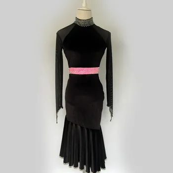 

New latin dance costumes sexy diamond gauze long sleeves latin dance dress for children women latin dance dresses S-4XL F108