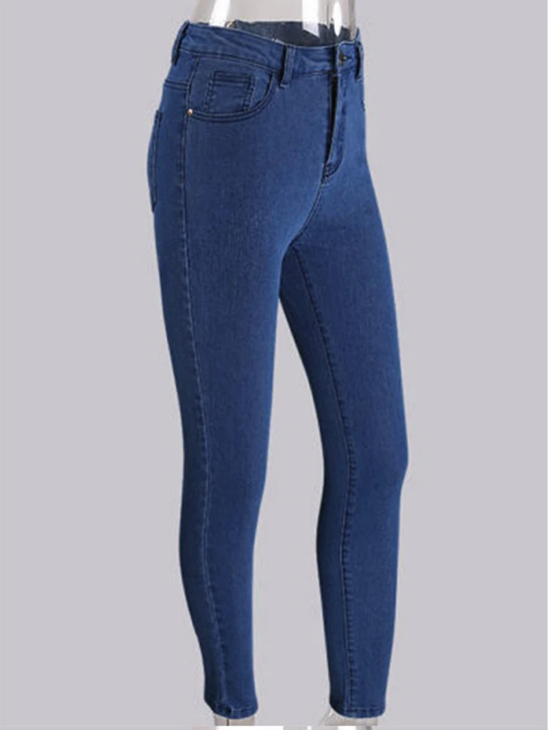 Супер-предложение модные стильные пикантные длинные джинсы Для женщин середине талии тощий карандаш Синий джинсовые штаны Молния сзади