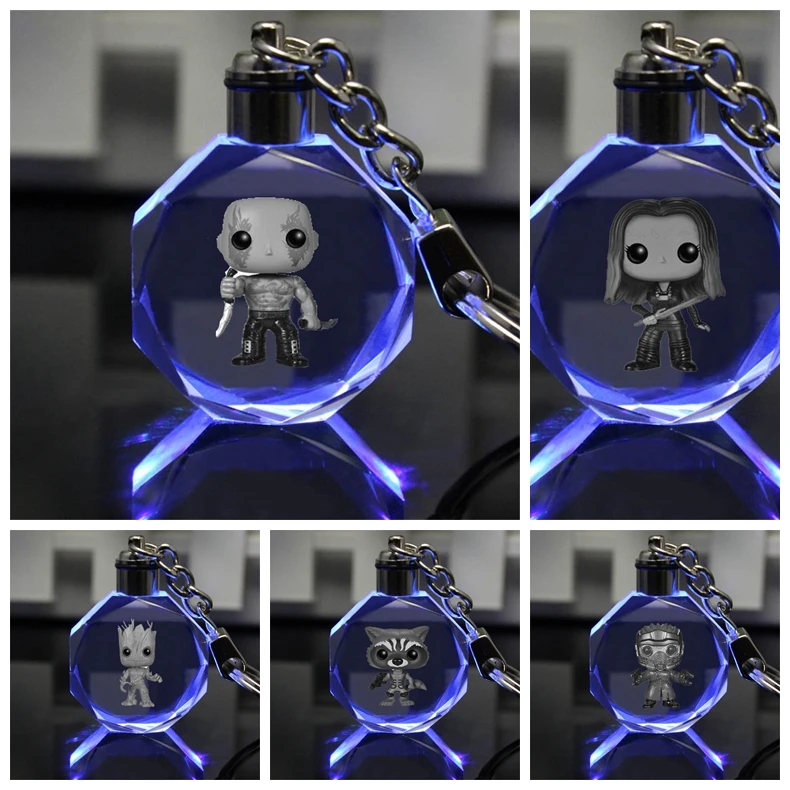 

Guardians Raccoon Groot Anime LED Key Chains LOGO Figure Keyring Crystal Toy Keychain Light Keyholder Unisex XMAS Gift NEW