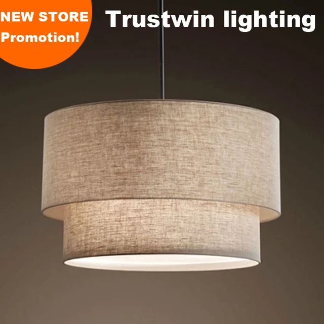 With Double Drum 2 Tier Layer Fabric Linen Shade Hanging Pendant With Double Drum 2 Tier Layer Fabric Linen Shade Hanging Pendant Light Lamp Fixture For Foyer Bedroom Dinning Room