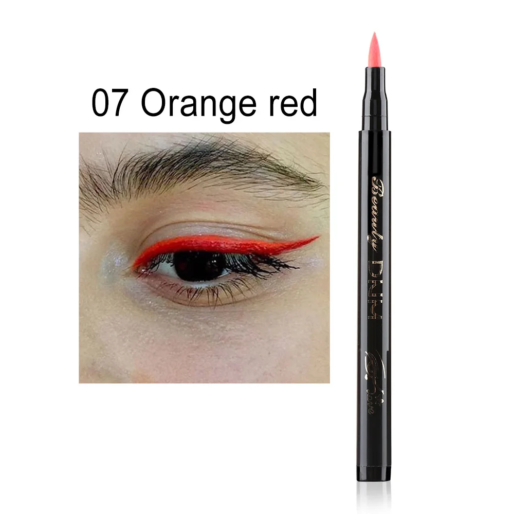 Цветная печать, жидкая подводка для глаз, водостойкая быстросохнущая Черная Подводка для глаз, карандаш с подводкой для глаз, косметическая Двусторонняя подводка для глаз - Цвет: Orange Red (07)