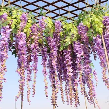 Luyue 12 pièces/lot décor de mariage soie artificielle glycine fleur vignes suspendus rotin mariée fleurs guirlande pour maison jardin hôtel(China)