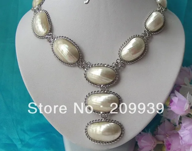 

huij 002769 Wonderful HUGE 20x30mm white southsea MABE pearls necklace 4.30