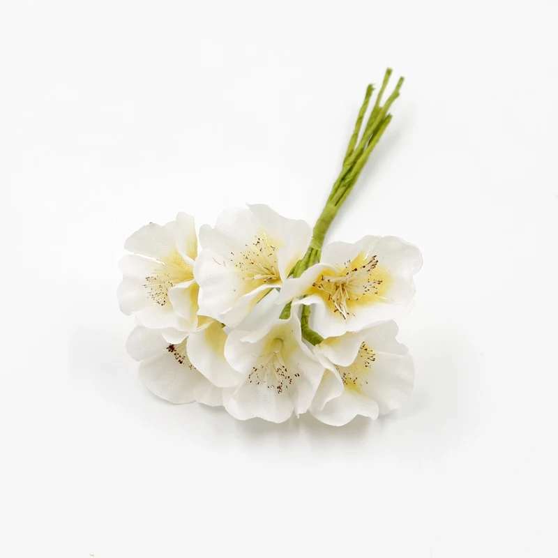 6 шт., искусственный цветок, шелк, труба для свадьбы, украшение дома, аксессуары, сделай сам, венок, скрапбук, Подарочная коробка, ремесло, искусственный цветок - Цвет: Белый