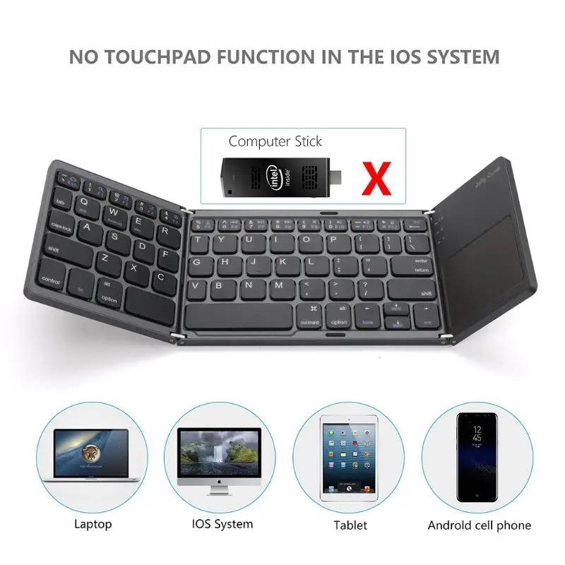 

Wireless Bluetooth Keyboard Foldable Touchpad Dual Mode USB Wireless Rechargable Portable for Phone Tablet PC Laptop Desktop