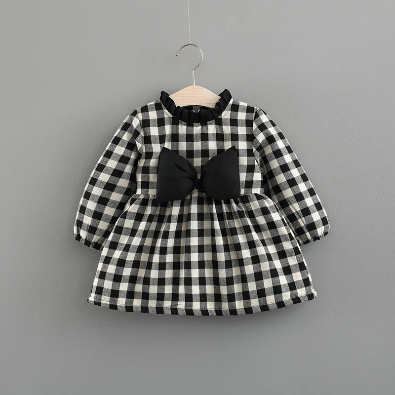 New arrival Bebe Girls Dresses Cotton Red Gray Plaid Kid Pleated Girls