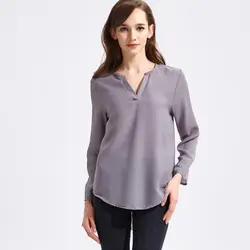 Сексуальная V шеи 2019 Blusas Femininas Для женщин Шифоновая блузка, с длинным рукавом модная Свободная рубашка слим 8 цветов топы плюс Размеры