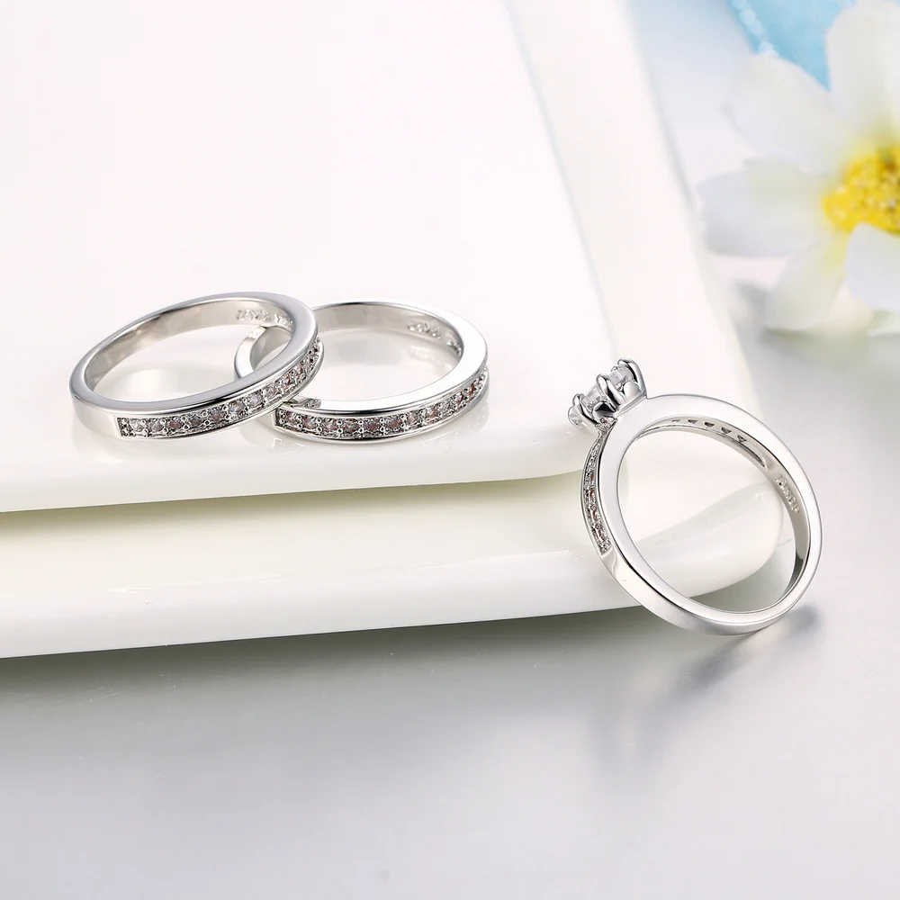 Double Fair Brand Flower Bridal 3 Rings Set For Women Cubic Zirconia Stone Fashion Party Jewelry Wholesale&Drop Shipping DFR060
