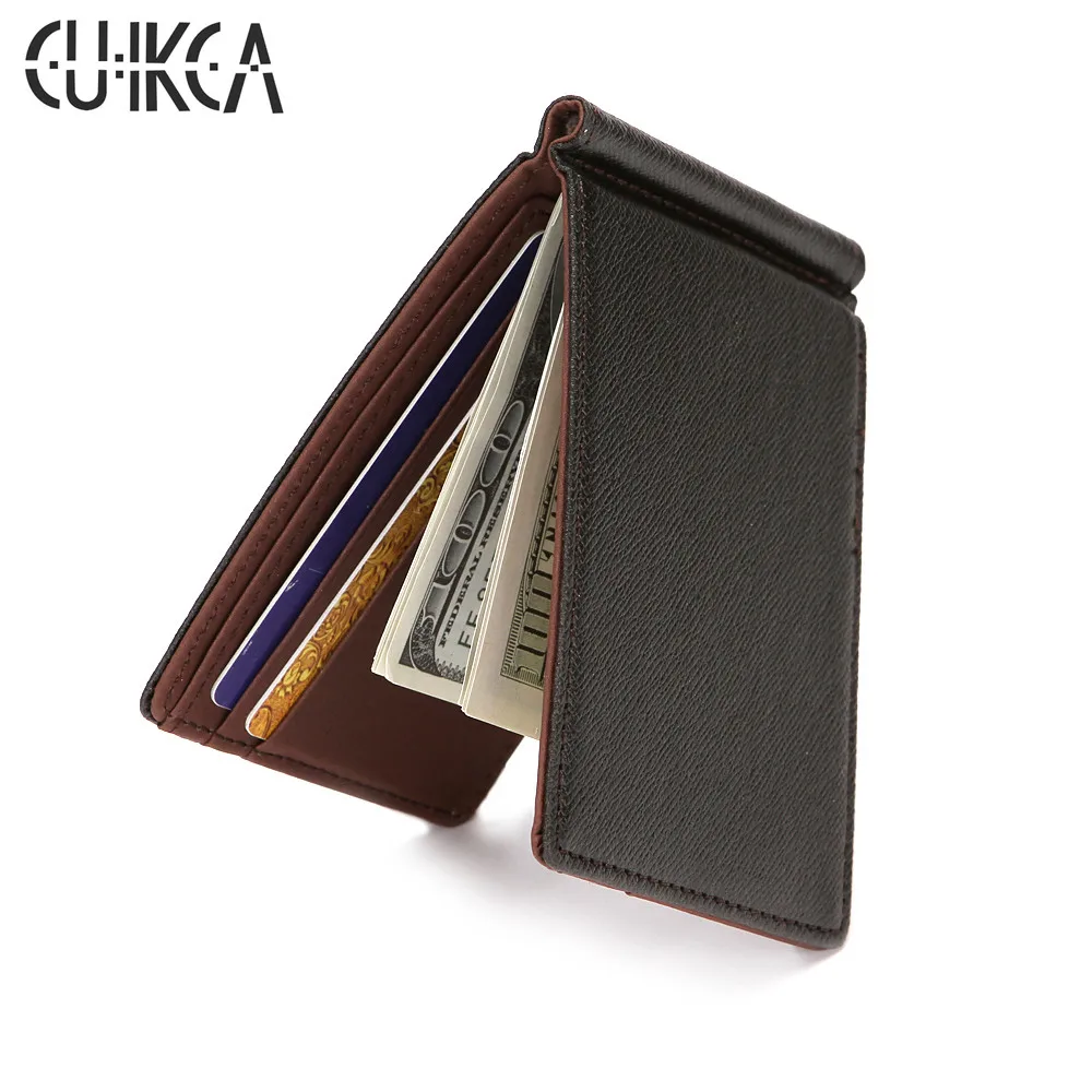 CUIKCA Южная Корея Стиль Зажимы для денег Бизнес ID футляры для кредитных карт унисекс мини-кошелек Тонкий кожаный кошелек сплошной цвет