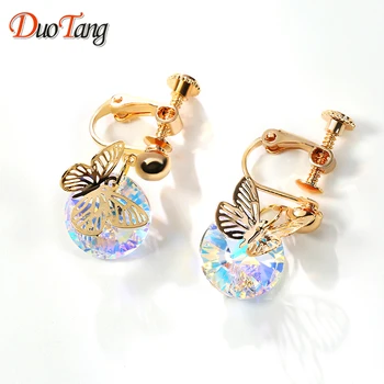 

DuoTang High Quality Crystal Butterfly Stud Earrings Gold Color Metal Screw-back Animal Earrings Jewelry Women Gift E0108