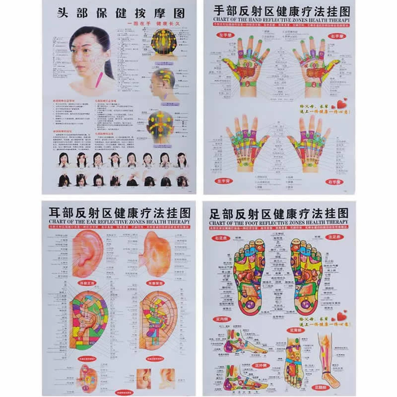 4 Pcs Set Tubuh Manusia Meridian Grafik Kaki Zona Refleks Terapi Kesehatan Chart Tangan Point Peta Kepala Telinga Meridian Chart Foot Reflexmap Point Aliexpress