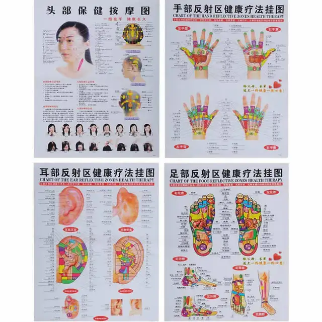 4pcs set human body meridian chart foot reflex zone health therapy foot chart