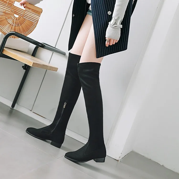 

Big Size 11 12 13 14 15 16 17 Fashionable Sexy Thick-heeled Knee Boots with Fleece Elastic Boots