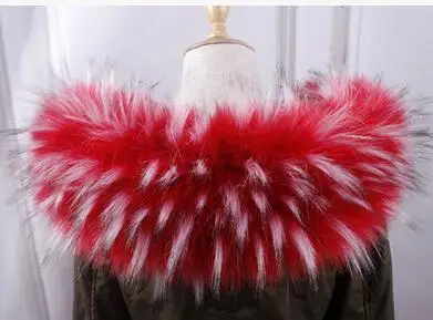 Осенне-зимний женский шарф кашне из искусственного лисьего меха енота воротник из искусственного меха с капюшоном 95 см - Цвет: red jacquard