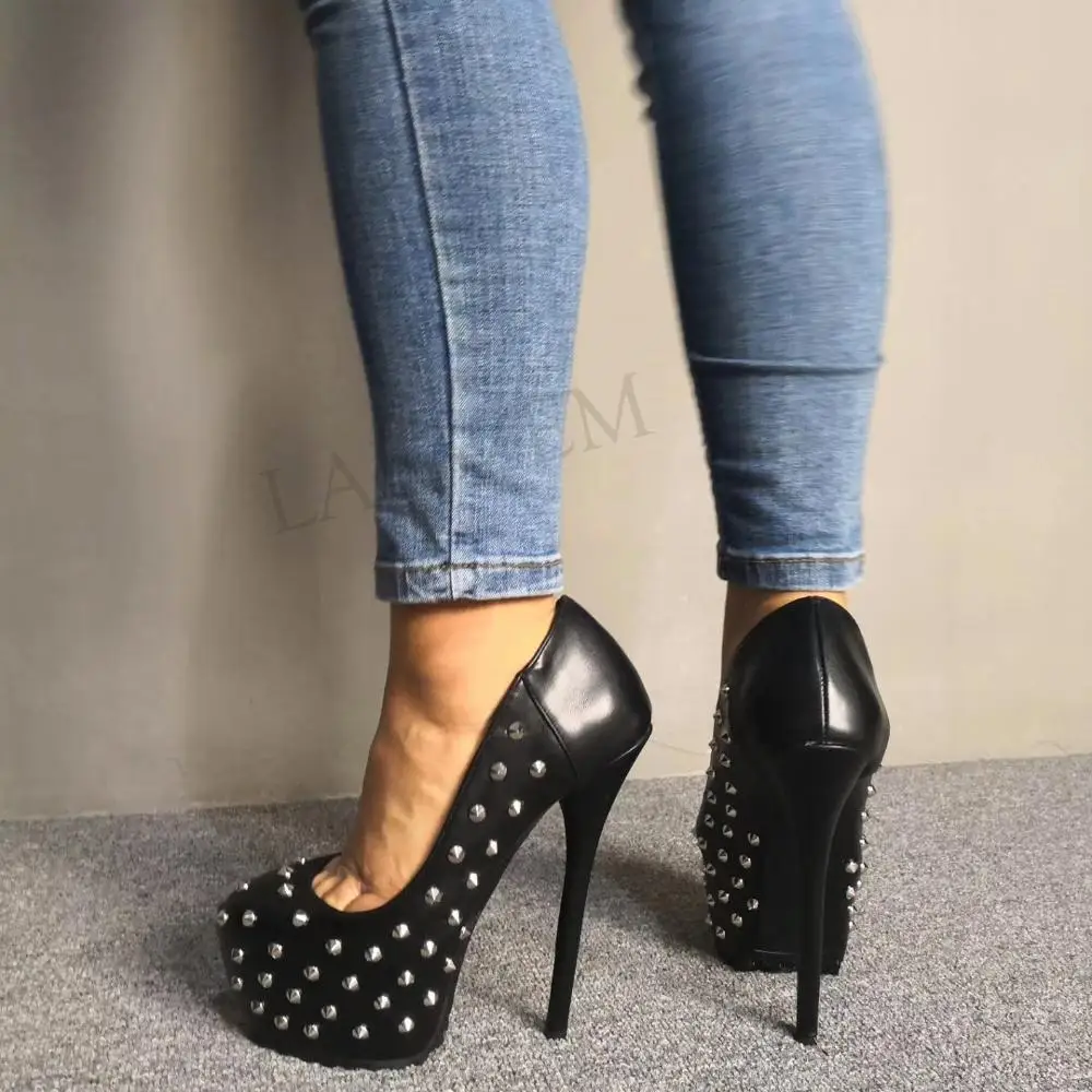 LAIGZEM 2020 Women Pumps Platform Stiletto Heels Punk Cool Rivets Summer Autumn Club Shoes Woman Zapatos Mujer Large Size 34-52 LAIGZEM 2020 Women Pumps Platform Stiletto Heels Punk Cool Rivets Summer Autumn Club Shoes Woman Zapatos Mujer Large Size 34-52