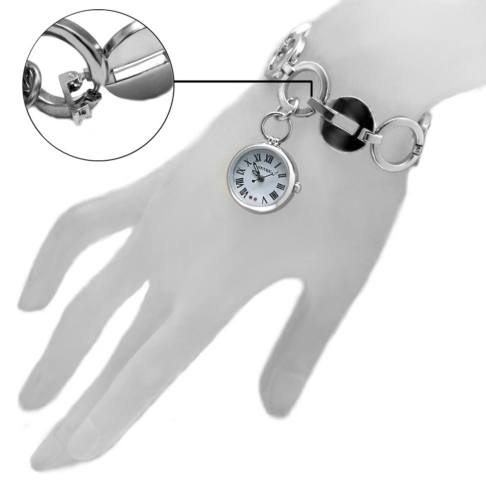 

Roman Number Dial NATURAL Brand Age Women Stylish Accessories Pendant Silver Watchcase White Dial Ladies Bracelet Watch FW605D